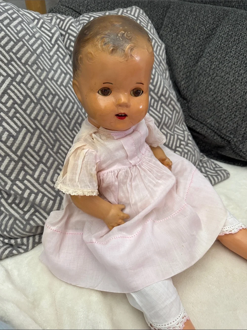 Vintage Creepy 1930’s Composition Baby Doll with teeth